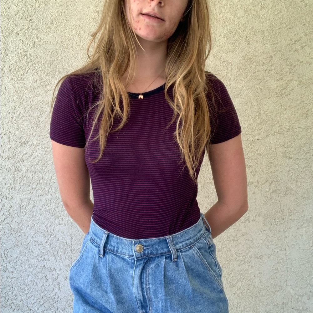 red and navy blue striped shirt